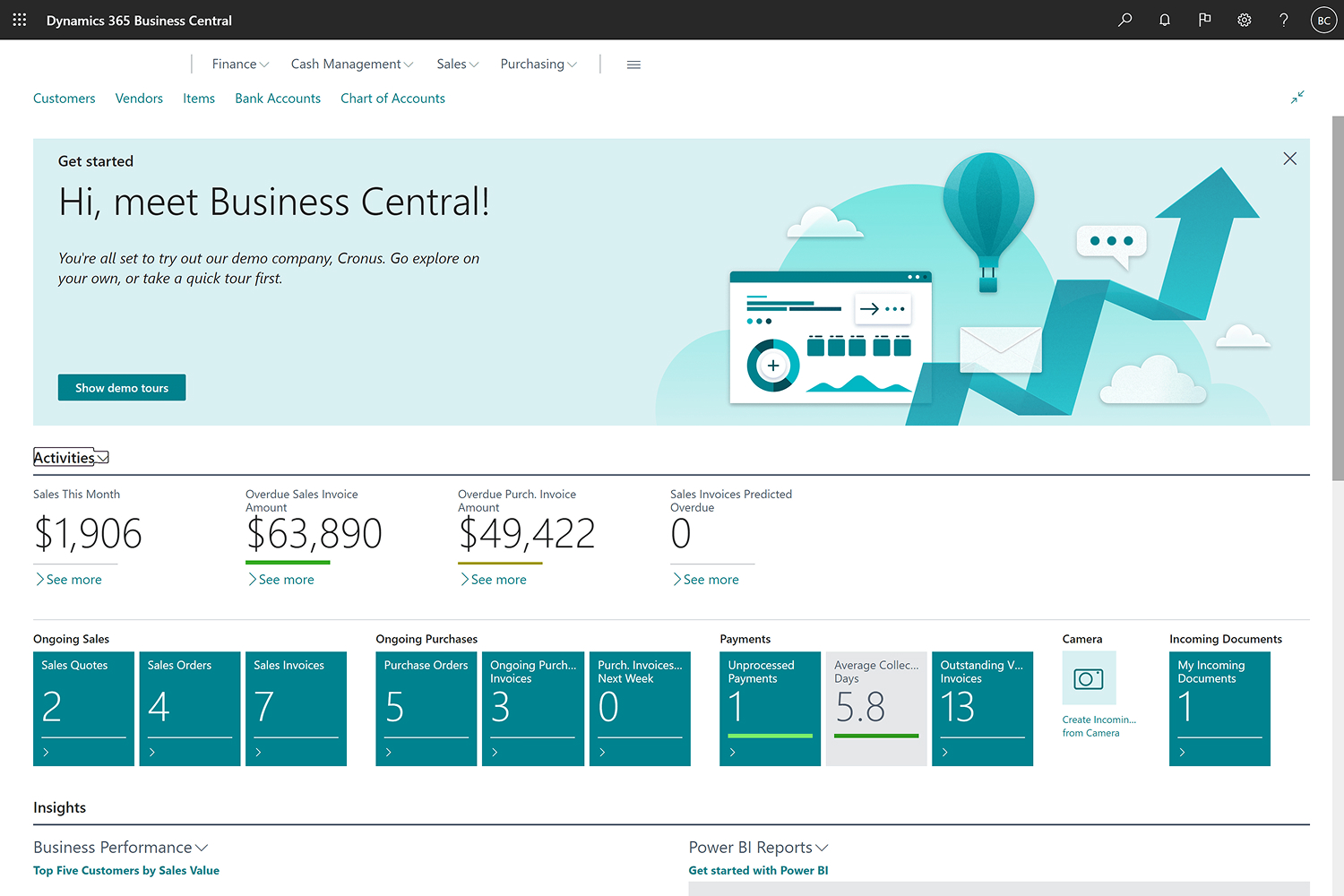 Microsoft Bussiness Central ERP ana ekran arayüzü