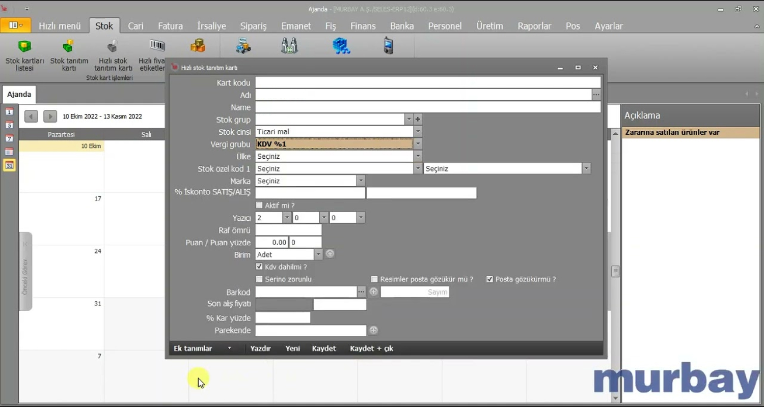 Murbay-Seles ERP ana ekran arayüzü